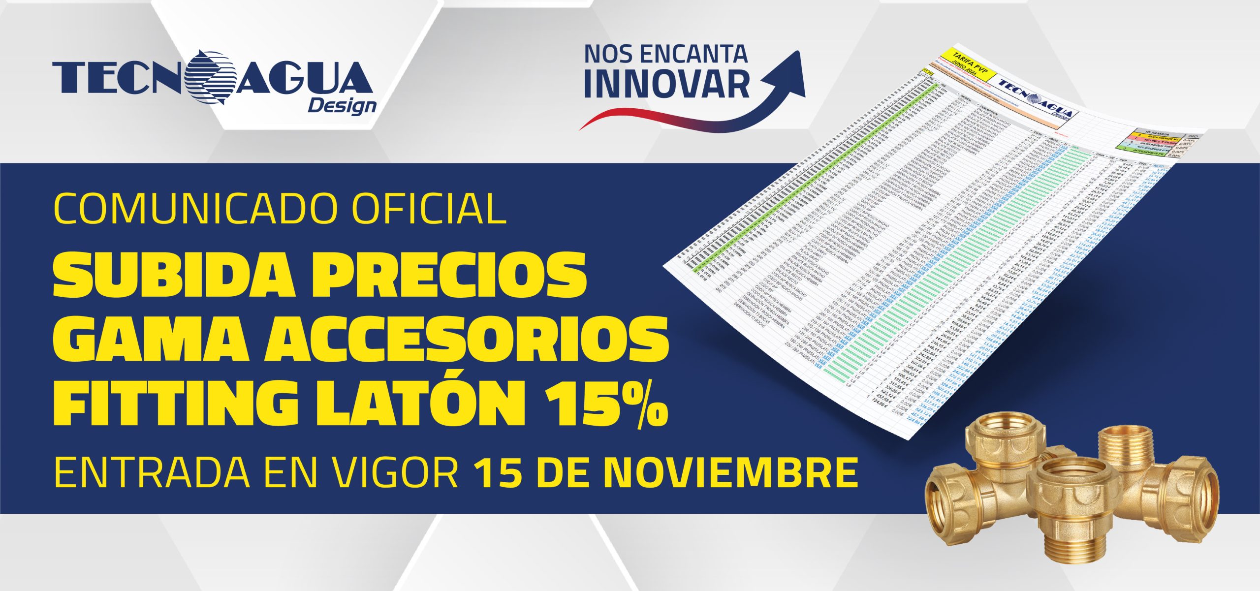 Actualización de precios de los accesorios fitting de latón a partir del 15 de noviembre.